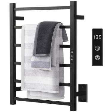 Imagem de Sharpeye Aquecedor de toalhas com temporizador de 24 horas, toalheiro preto fosco aquecido para banheiro, plug-in/hardwired, suporte de secagem de toalhas elétrico montado na parede, com temperatura