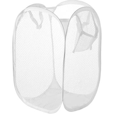 Imagem de Cesta de roupa suja dobrável, organizador de roupas sujas, bolsa de armazenamento de tela para banheiro, balde, organizador de lavanderia, bolsa de armazenamento (branco)