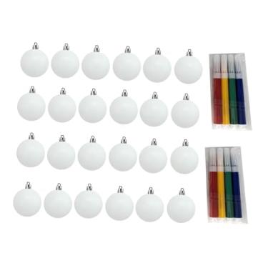 Imagem de UGPLM 24 enfeites de Natal em branco para artesanato DIY, pingentes de árvore de Natal inquebráveis ​​com 8 canetas para jardim, ambientes internos e