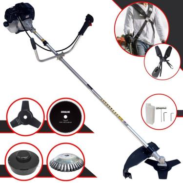 Imagem de Roçadeira Robusta Toyama RT43LB25A À Gasolina 2T 43cc 1,7HP 4 Opções de Corte Com Lâmina 3 Pontas, Lâmina 80 Dentes, Escova de Aço e Carretel de Nylon