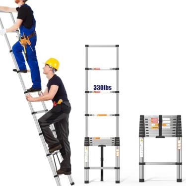 Imagem de Escada de extensão telescópica 2,6 m, escada telescópica dobrável multiuso, degrau dobrável leve para trailer, telhado, sótão, ao ar livre, carga máxima 150 kg, 9 degraus