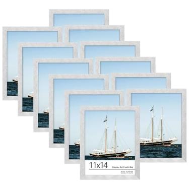 Imagem de Picrit Conjunto de 12 molduras de 28 x 35 cm, tela 20 x 25 com tapete ou 28 x 35 sem tapete, molduras para montagem na parede ou mesa, prata