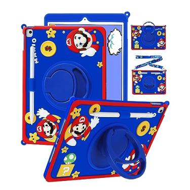 Imagem de Besoar Linda capa de silicone para iPad 5º/6º/Air1/Air2/Pro de 9,7 polegadas para mulheres - desenho fofo Kawaii para meninas, crianças, adolescentes, meninas, com suporte para lápis e suporte, azul