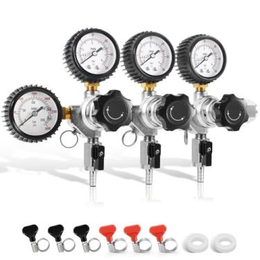 Imagem de Hgkeke Regulador de CO2 de saída tripla, regulador de CO2 CGA-320 para Kegerator 60PSI pressão cerveja Co2 regulador de barril de cerveja Co2 com válvula de alívio de segurança para kit Kegerator de