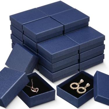 Imagem de Sasylvia 36 peças de caixas de presente de papelão para joias, colar, anel, brinco, caixa de armazenamento com almofada, 9 x 7 x 3 cm (azul escuro)