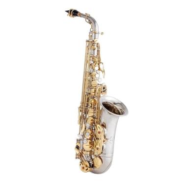 Imagem de Instrumento de saxofone alto saxofone niquelado com chave de ouro instrumento profissional com estojo e acessórios