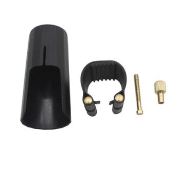 Imagem de Acessórios profissionais de saxofone para saxofone alto, bocal de plástico com ligadura de tampa, fivela de couro de saxofone, grampo de fixação, clipe para acessórios de instrumento