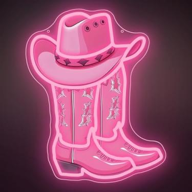 Imagem de Bota de caubói, sinal neon, chapéu de caubói, luz neon, 41 x 31 cm, letreiro de LED para decoração de parede, letreiros iluminados para quarto e sala de jogos, presentes para entusiastas de rodeio de