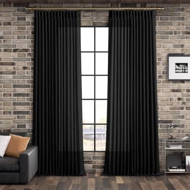 Imagem de Cortinas pretas de 246 polegadas de comprimento para sala de estar, cortinas de quarto plissadas de beliscões extralongas vintage de linho grosso mistura de teto piso de porta de vidro deslizante