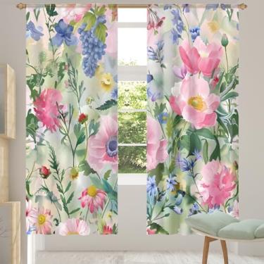 Imagem de 2 conjuntos de painéis de cortinas transparentes modernas coloridas e arejadas com filtro leve painéis de cortina leve cortina de porta para janela para sala de estar, quarto, jantar, 192 cm de