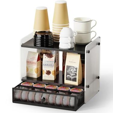 Imagem de CACHOLIV Organizador de cafeteria – Organizador de bancada para estação de café com gavetas de cápsulas – Suporte para cápsulas K e Nespresso – Prateleira de 3 camadas para acessórios de bar – Preto