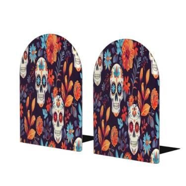 Imagem de Esqueleto flor retro grande suporte de livros de madeira decorativo antiderrapante resistente terminais de livros para escritório mesa de escritório casa biblioteca escola estudo decoração divisórias