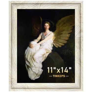 Imagem de Tinkeps Moldura de 28 x 35 cm em textura mista branca, marrom e dourada. Bordas largas curvadas em estilo de arte moderna, moldura de madeira projetada 28 x 35 cm para decoração de mesa ou parede.