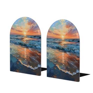 Imagem de Ocean Beach Sun Suporte de livros de madeira grande decorativo suporte de livros antiderrapante resistente para mesa de escritório em casa biblioteca de estudo escolar divisórias de livros para