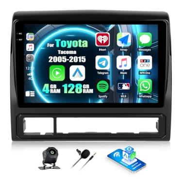 Imagem de Rádio estéreo automotivo Android 4G + 128G para Toyota Tacoma 2005-2015, tela sensível ao toque de 9 polegadas com WiFi, Bluetooth, Carplay, Android, câmera de backup com GPS, SWC FM RDS MIC