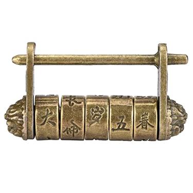Imagem de Cadeado vintage chinês antigo estilo retrô fechadura de combinação para caixa de joias armário de gaveta forte durável material de liga de zinco cor bronze 5x1,2x2,8cm