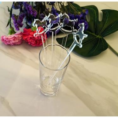 Imagem de Conjunto de 20 agitadores de bebida para chá de bebê, agitadores de bebida de cavalo de balanço para coquetéis, festas de aniversário do bebê, decorações de festa (transparente)