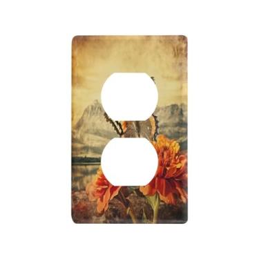 Imagem de Blueangle Placa de parede Old Grungy Butterfly Duplex Outlets, tamanho padrão, placas de cobertura de tomada elétrica de 1 gangue para decoração de quarto de escritório em casa, 4,53 x 2,76 polegadas