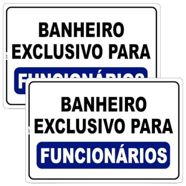 Imagem de Placa de Sinalização Banheiro Exclusivo para Funcionários, Azul, PS 1mm, Impressão UV, 30x20 cm, Fixação com Fita Dupla Face (2)