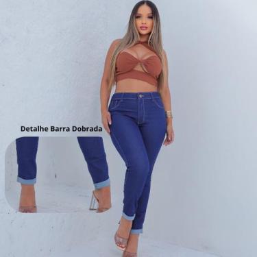 Imagem de Calça Skinny Feminina Jeans Escura Premium Cintura Alta com detalhe ba