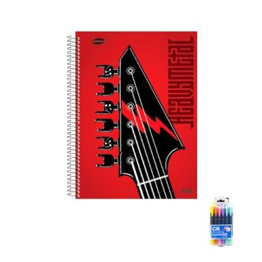 Imagem de Kit Caderno Masculinos 20 Matérias Capa Dura 400 Folhas + Caneta Esferográfica 0.7mm 24 Unidades Sortidas + Marca Texto Gel Pastel 6 Cores