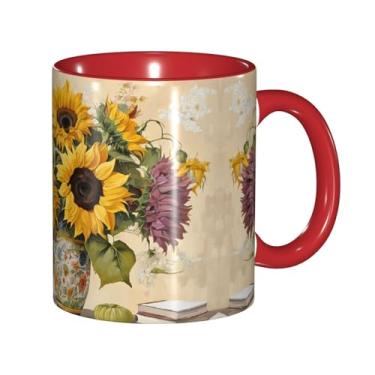 Imagem de Zeraoke Canecas de café criativas com estampa de flores de margarida e girassóis abelhas, personalizadas, presente para família, tamanho de 325 ml, unissex