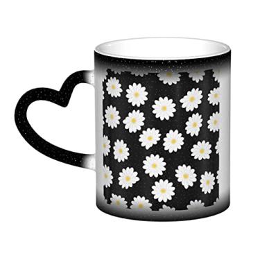 Imagem de Xícara de café divertida de margarida branca, copo de cerâmica com mudança de cor sensível ao calor 12 Oz, para café/chá/leite/cacau, para adolescente/aniversário/festival/presentes