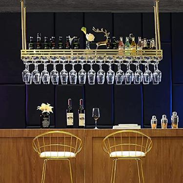 Imagem de APUM Rack de vinho de metal de teto, altura ajustável, suporte de taças de cálice, suporte de armazenamento suspenso, suporte de decoração, para bares/restaurantes/cozinhas