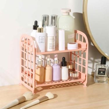 Imagem de Prateleira organizadora de mesa de 2 camadas para cosméticos, joias, banheiro e quarto, rack de armazenamento compacto para espaços pequenos
