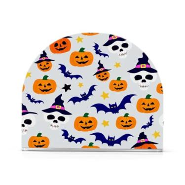 Imagem de Wassud Caveiras de Halloween Chapéus de bruxa Suporte de guardanapo de acrílico, dispensador de guardanapo de papel moderno em forma de U para mesa, cozinha, sala de jantar, bancada 1 peça (comporta