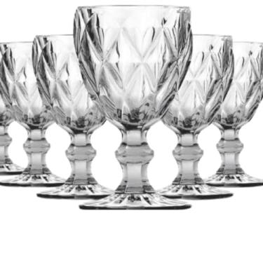 Imagem de Conjunto de Taças Diamante, 6 Peças, Vidro Transparente, 330ml, Design Lapidado, Base Pedestal, Para Água, Suco, Vinho e Champanhe