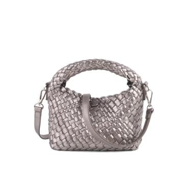 Imagem de HGG Bolsa clutch de tecido para mulheres com alça destacável, transversal versátil e bolsa de mão, couro vegano, Prateado, cinza, Small