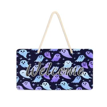 Imagem de Burbuja Placa de boas-vindas fofa Boo para porta da frente, placa de boas-vindas de PVC para pendurar na parede varanda casa de fazenda, decoração de feriados, 15 x 28 cm