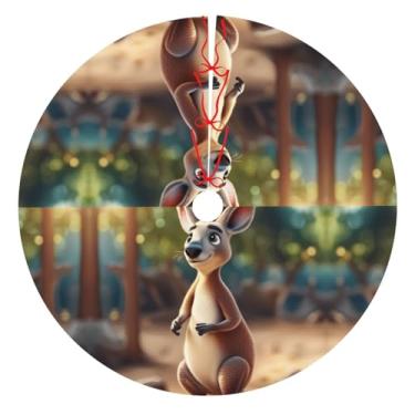 Imagem de Canguru de desenho animado engraçado zoológico (2) decoração de saia de árvore de Natal tapete acessório festivo tapete de Natal casa sala de estar lareira