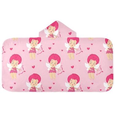 Imagem de Burbuja Toalha de banho com capuz de laço rosa para crianças, toalha de praia de pelúcia macia absorvente para chá de meninas e meninos 3-10 anos, 61 x 127 cm
