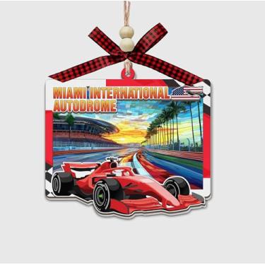 Imagem de Enfeite de corrida inspirado na fórmula do circuito de Miami, design de pista de vitral de madeira e acrílico, decoração de carro ou árvore de Natal para pendurar - presente para amantes de carros e