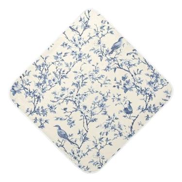 Imagem de Burbuja Toalha de banho vintage de galho índigo para bebês - Toalha de banho macia e absorvente de algodão musselina com capuz para recém-nascidos, 89 x 89 cm
