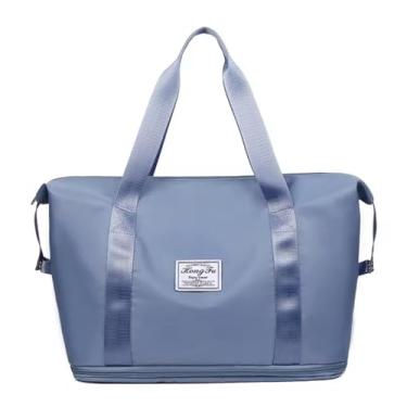 Imagem de Bolsa de Viagem de Mão Expansível Impermeável Dobrável Grande Capacidade com Compartimento Inferior e Alça para Mala 0008 (Azul Claro)