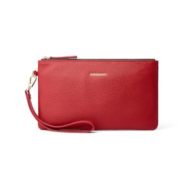 Imagem de DORIS&JACKY Bolsa de mão pequena de couro para mulheres, carteira fina de designer e bolsa para celular com alça removível, Vermelho