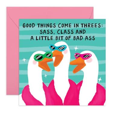 Imagem de Cartão de felicitações Sass Class Bad Ass - Trio de Gansos Atrevidos - Cartão de aniversário engraçado para amigos, Bestie, irmã, mãe, tia, colega - Humor, Sass, Girl Power - Vem com adesivos