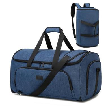 Imagem de Vessgra Bolsa de roupa conversível para viagem, bolsa de viagem para viagem de fim de semana, bolsa de terno 4 em 1 com compartimento de sapatos para homens e mulheres, Azul, Conversível