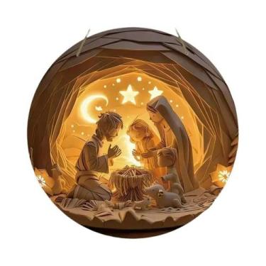 Imagem de Placa De Natal Redonda Em Metal Com Efeito De Relevo 2D Do Presépio De