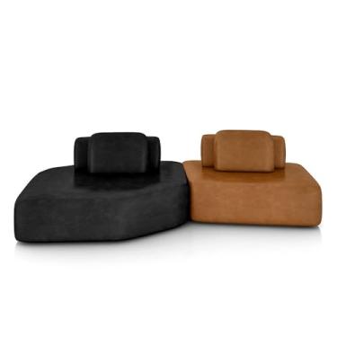 Imagem de Sofá Ilha Dakota 2 Módulos 310cm Encostos Almofadas Soltas PU Preto/Caramelo G33 - Gran Belo