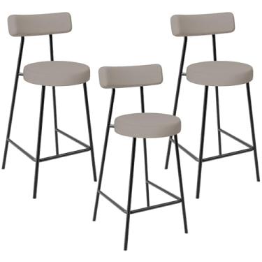 Imagem de Kit 03 Banquetas Baixa Para Cozinha Sala De Jantar Bancada Milão L02 Linho Bege - Lyam Decor