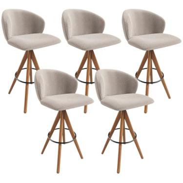 Imagem de Kit 05 Banquetas Alta Giratória Bar Cozinha Sala de Jantar Bar Mia L02 Bouclê Creme - Lyam Decor