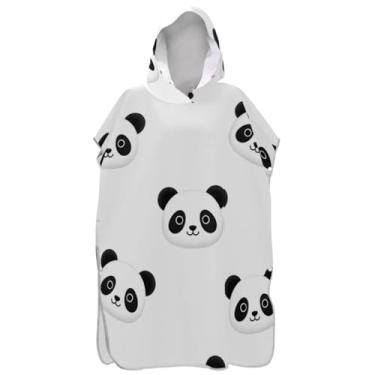 Imagem de Joisal Poncho de surfe trocador de roupão para adultos praia moletom toalha natação secagem rápida bonito pandas branco homens mulheres poncho com capuz