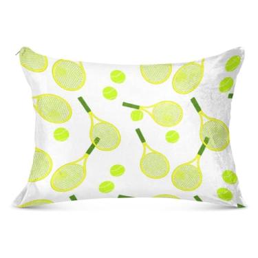 Imagem de Raquete de desenho animado tênis amarelo felpudo fronha com zíper impresso padrão queen king size fronhas para cama de casa sofá, tamanho padrão, 51 cm x 66 cm