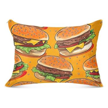 Imagem de Capa de almofada fofa de desenho animado de hambúrguer felpuda com zíper King Queen capa de travesseiro tamanho padrão linda e macia, tamanho king, 50,8 cm x 101,6 cm