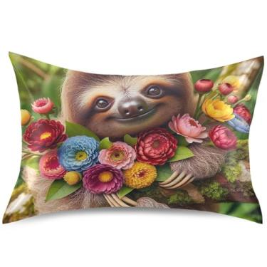 Imagem de Lindas capas de almofada de cetim com flores de preguiça padrão king queen capas de travesseiro de resfriamento estético, tamanho king, 101,6 cm x 50,8 cm