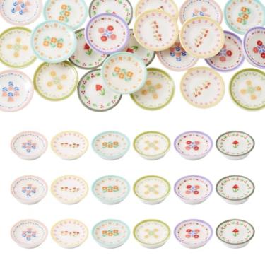 Imagem de Beadthoven 24 peças mini cabochão de resina placa redonda plana com pingente de contas padrão de flores pratos de cozinha adorno utensílios de mesa ornamentos para fazer joias, artesanato faça você